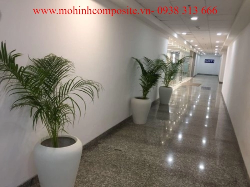 chau hoa composite gia re 2 3447 - Chậu hoa bằng nhựa composite màu trắng hình tròn giá tốt [ H600xD500mm ]